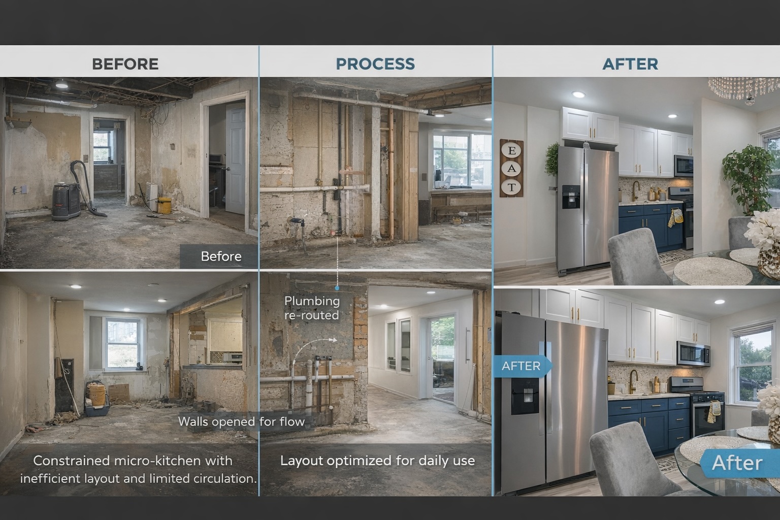 Micro Kitchen Transformation - Before and After Comparison